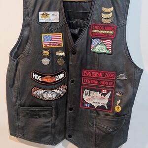 Black Leather Vest with Patches
